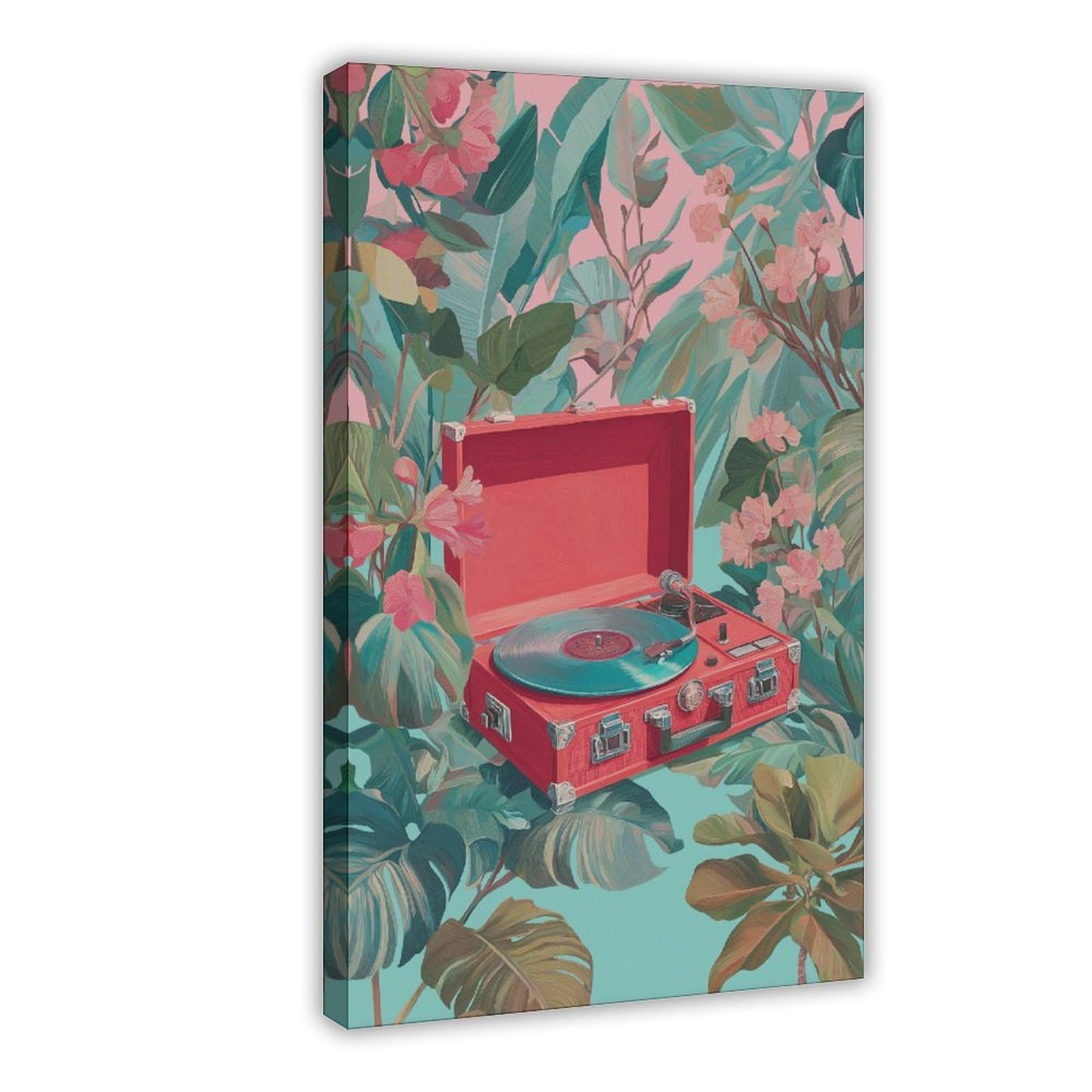 YWTJAX Pink Record Player Poster Canvas Poster for Dorm Room Decor Gift