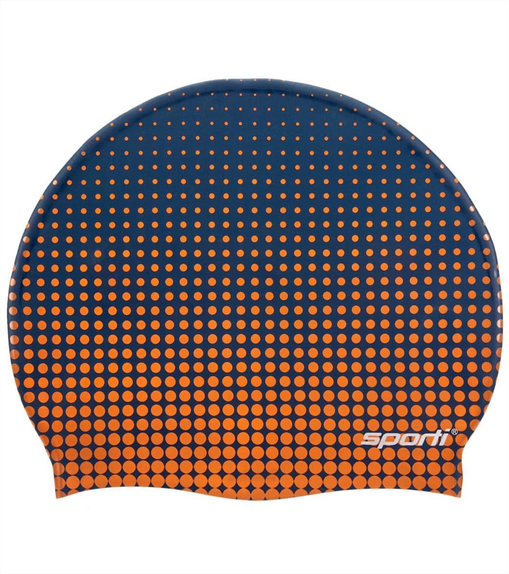 Sporti Silicone Swim Cap for Adult Unisex, Molecule - Orange/Navy — image 1