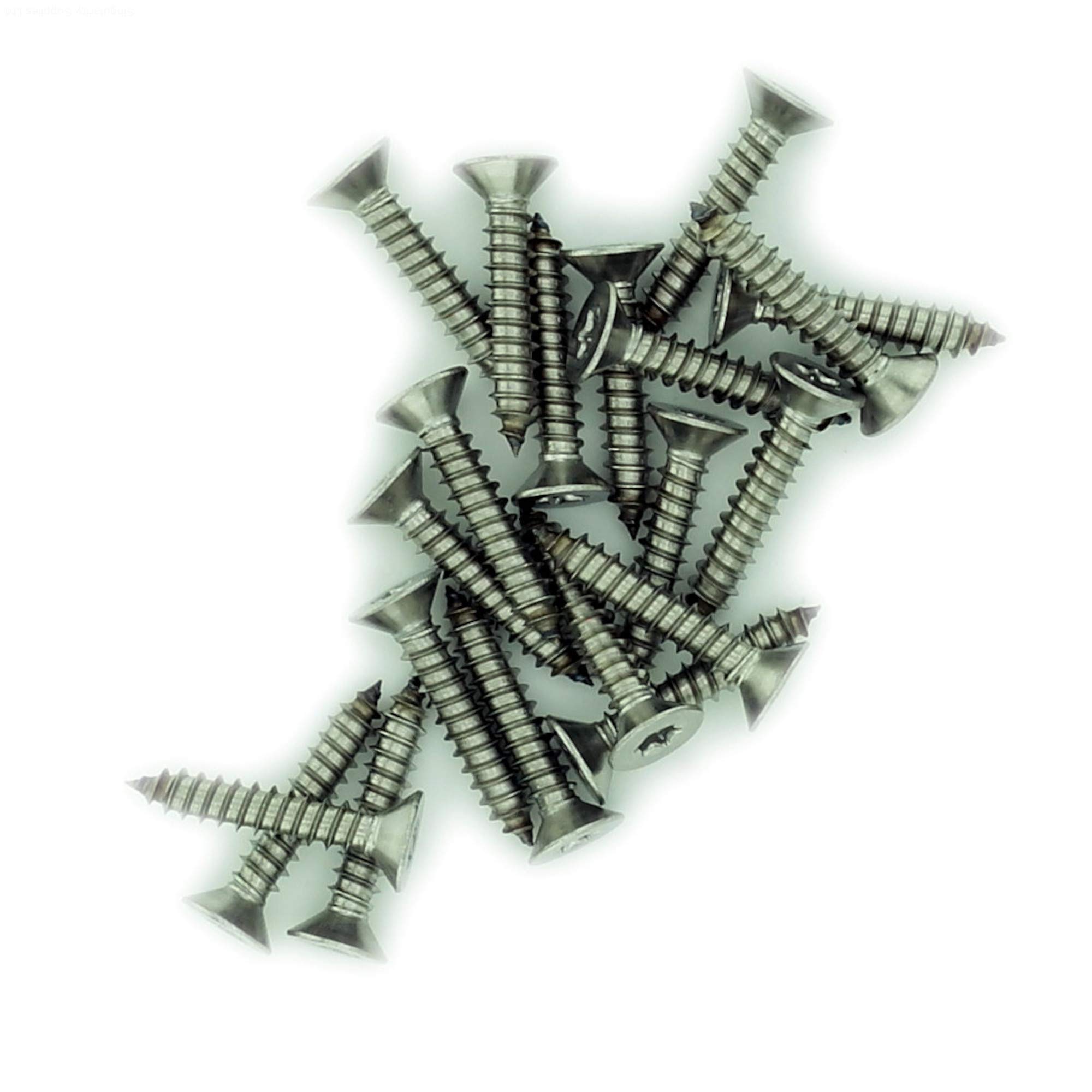 Singularity Supplies Silver No.7 X 1.25 (3.9Mm X 32Mm) Tx Countersunk Self-Tapping Screw - Stainless Steel (A2) (Pack Of 20)
