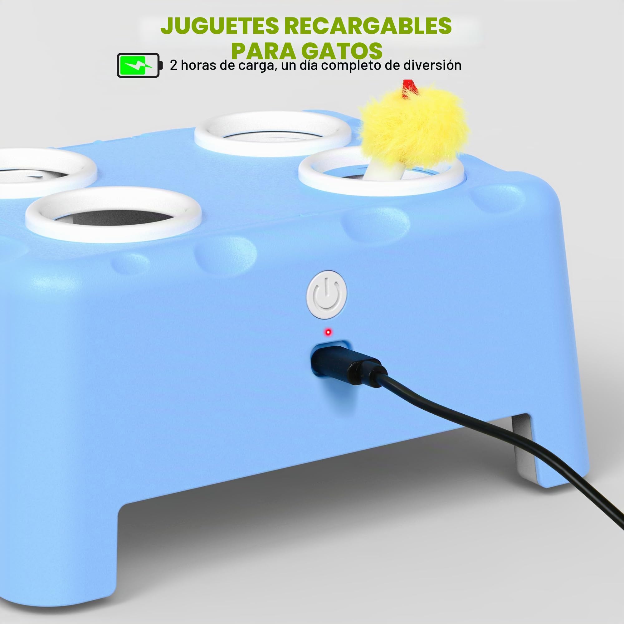 Juguetes Interactivos para Gatos, Juguete Automático 2-en-1 para Gatitos-Recargable con Pluma giratoria y ratón Escondido, Juguetes Gatos Estimulacion, San Valentín (Azul)