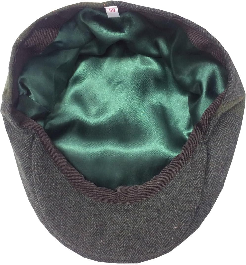 Traditional Craft Limited Traditional Style Tweed Patch Flat Cap with Harp Design Green