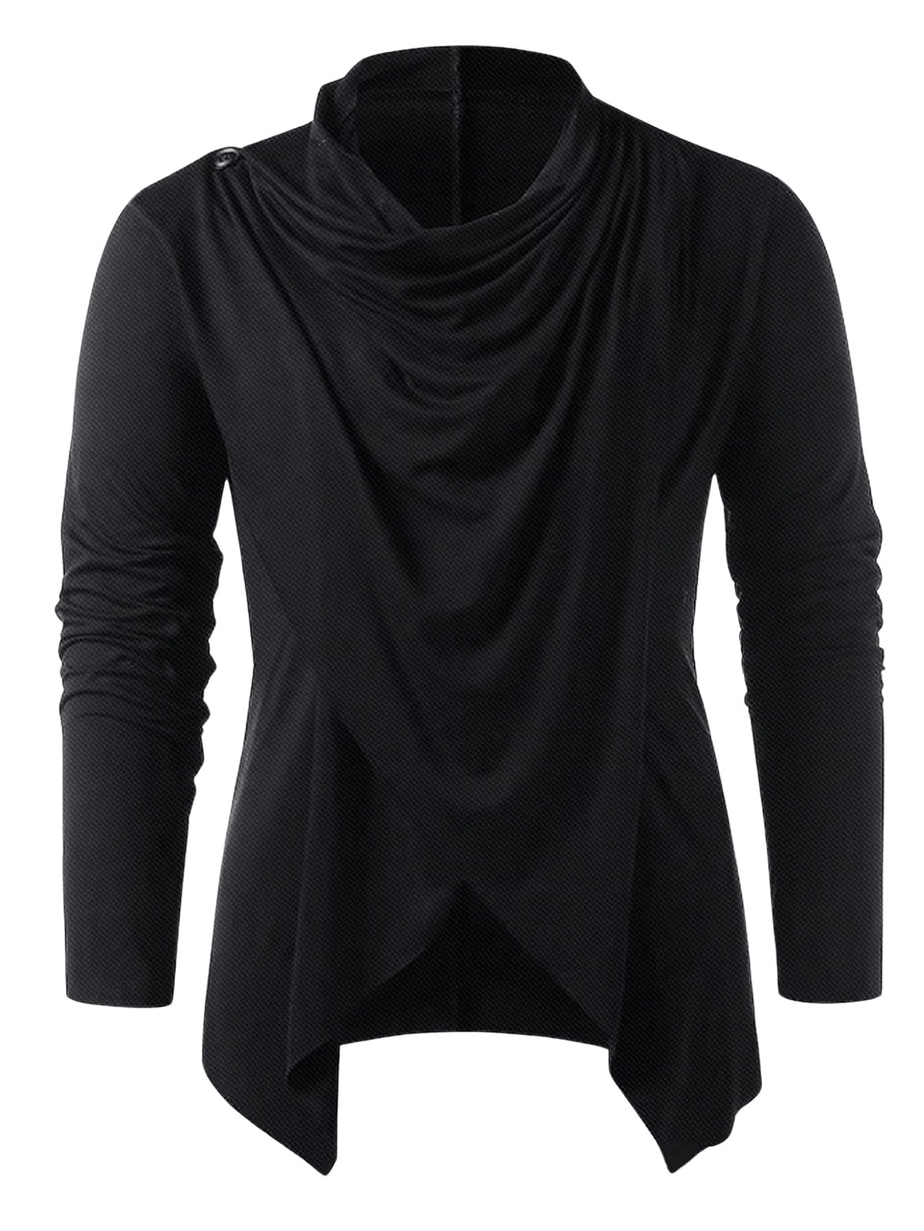 OYOANGLE Men's Long Sleeve Pile Heap Collar Pullover Top Irregular Hem Vintage Punk Tee Tops