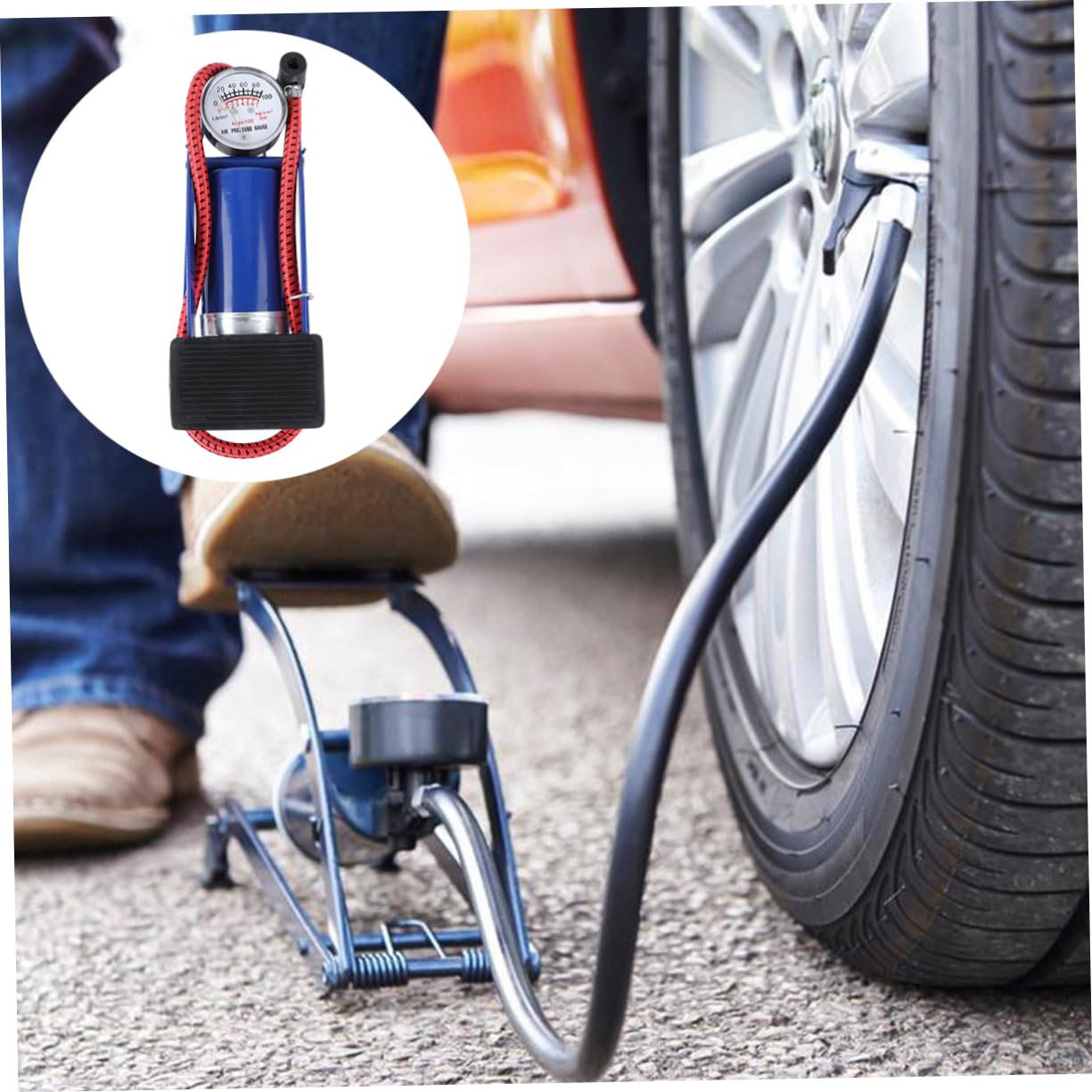 POPETPOP 150psi Activated Floor Pump Portable Tire Inflator Multi-Functional Valve