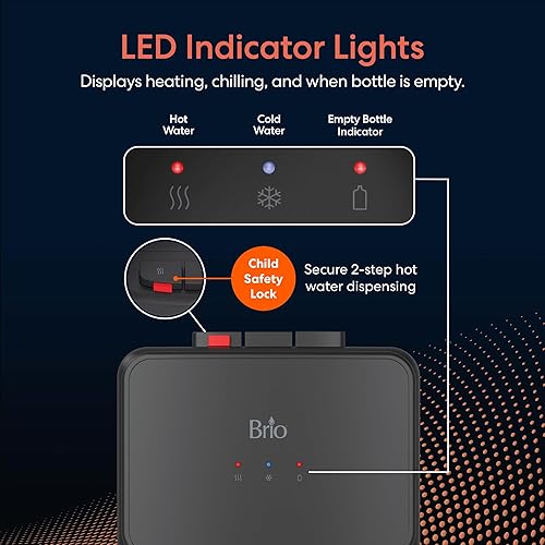 Miniatura 4 de Brio CLTL130SS Serie 130 Dispensador de enfriador de agua de carga superior para botellas de 3 y 5 galones, calor y frío, carga sin derrames,