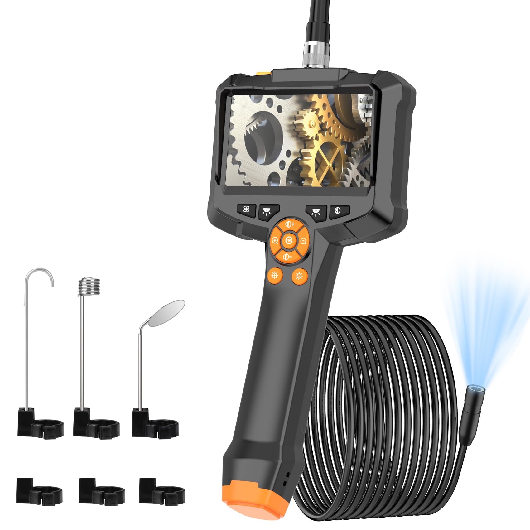 GlobalCrown Endoskopkamera mit Licht, 4,3'' IPS Bildschirm Rohrkamera IP67 wasserdicht Endoskop Inspektionskamera mit 8 einstellbaren LEDs und 5m Halbstarres Kabel
