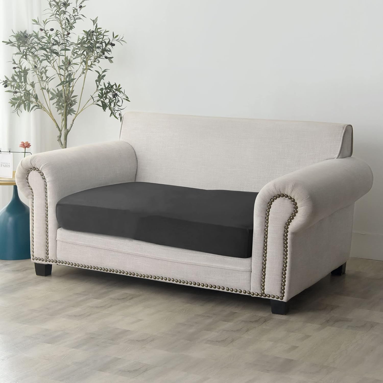 Velvet Sofa Seat Cushion Covers, Sofa Cushion Covers Stretch Couch Cushion Cover Soft with Elastic Bottom Sofa Seat Cover for Chair Sofa-Black-2 Seats