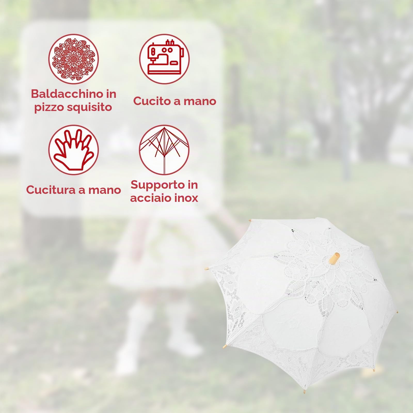 Buachois Ombrello in Pizzo con Ricamo per Bambini - Accessorio per Performance sul Palco, Decorazioni per Matrimoni e Feste, Oggetti di Scena Fotografici (Bianco L)