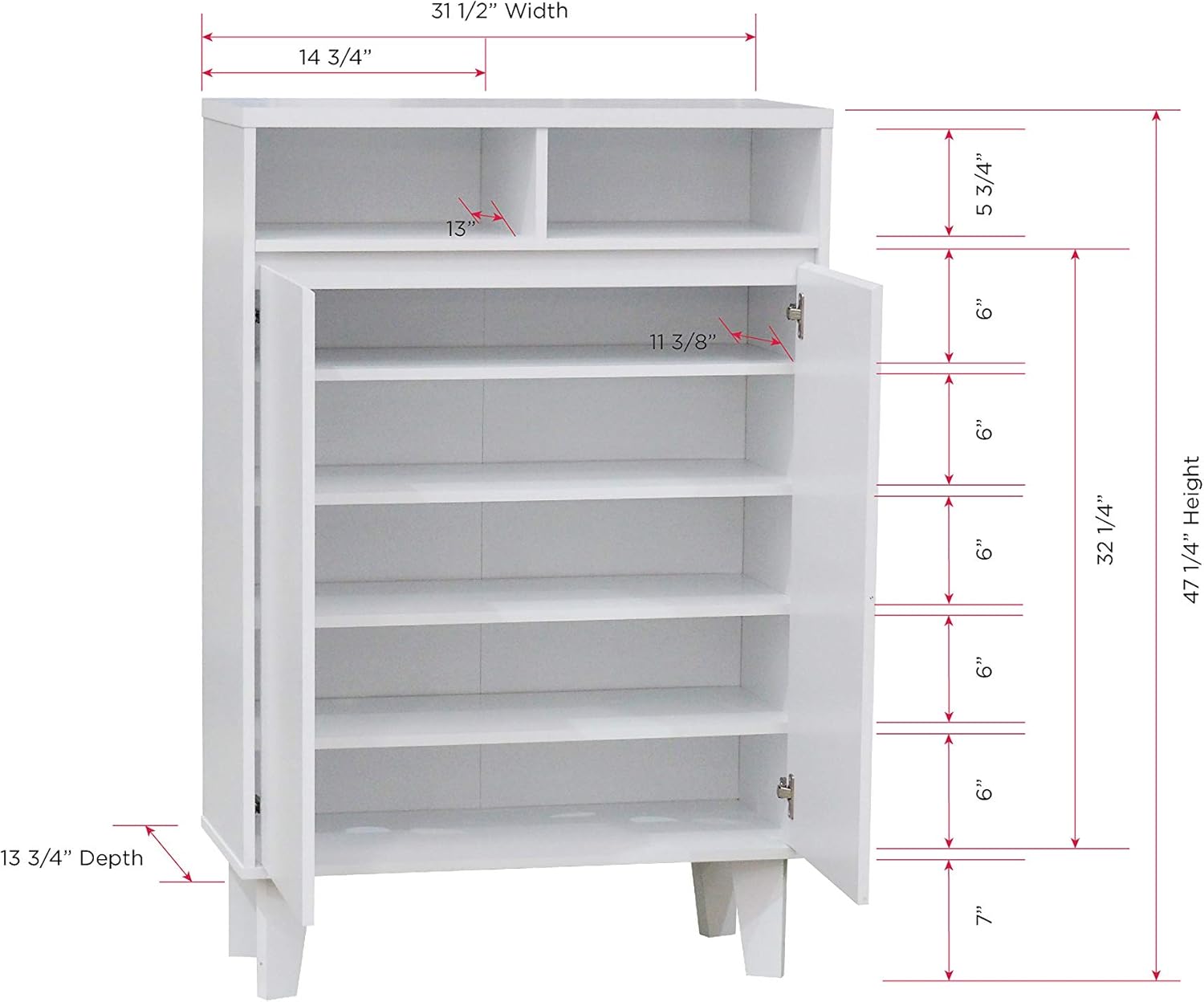Kings Brand Furniture - Elgin Modern 2-Door with Open Shelf Shoe Rack Storage Cabinet, White