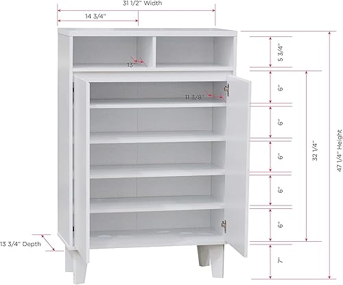Miniatura 2 de Kings Brand Furniture - Armario de almacenamiento moderno Elgin de 2 puertas con estante abierto, color blanco