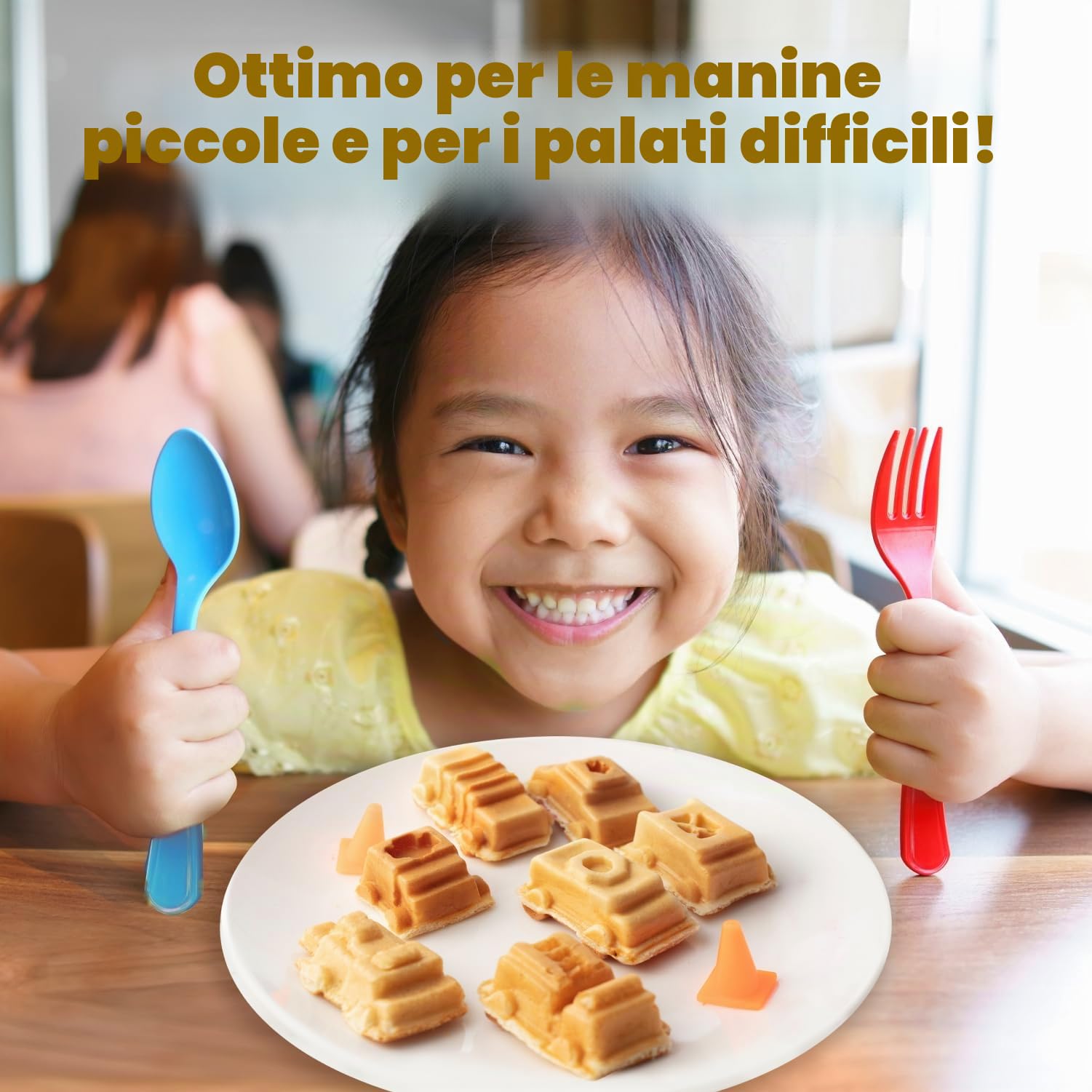 Cars & Trucks - Mini macchina per waffle – per realizzare 7 diversi veicoli, auto della polizia, camion dei pompieri, camion e pancake a forma di automobile, ferro elettrico antiaderente con guida