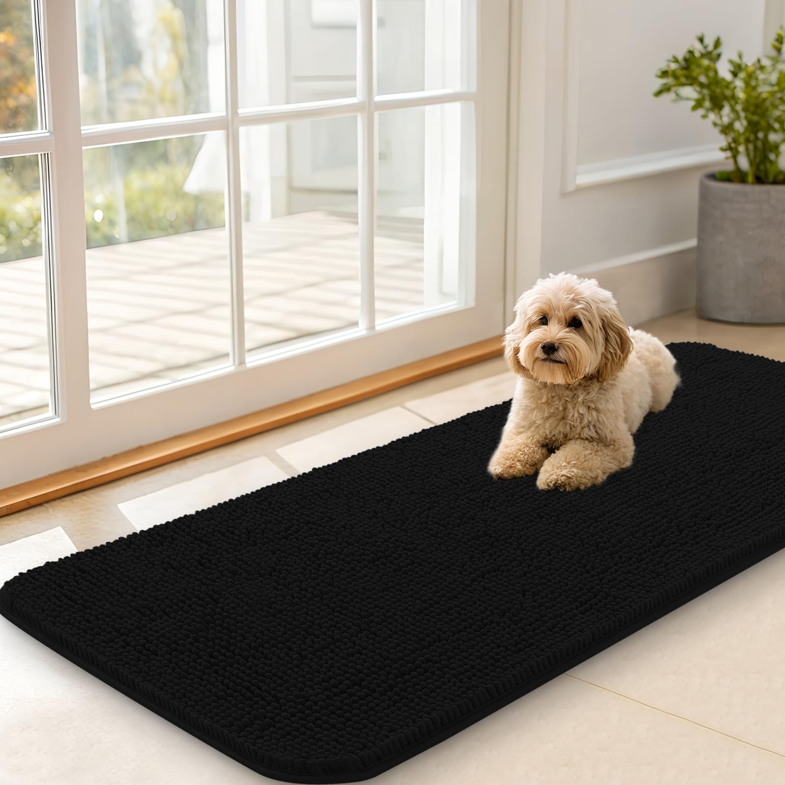 OLANLY Dog Door Mat for Muddy Paws, 108 x 50 cm, Absorbent Moisture and Dirt Absorbent Non-Slip Washable Chenille Mat Quick Dry Dog Mat — image 1