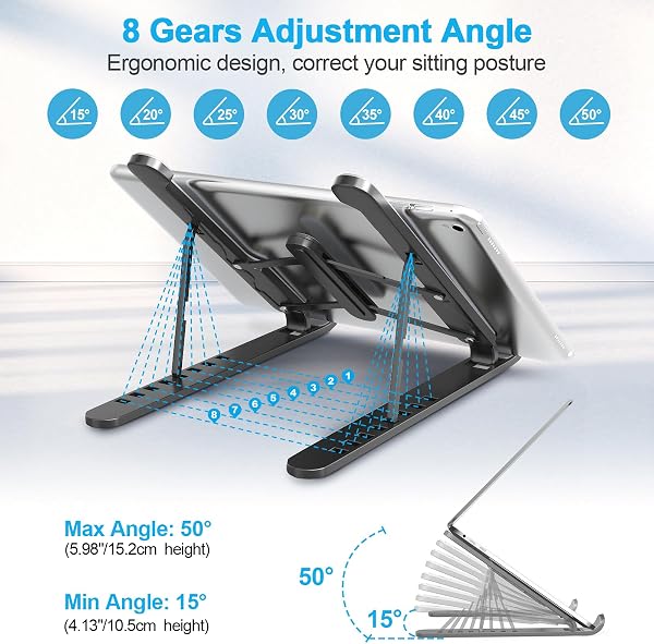 Laptop Stand, 8 Levels Adjustable & Cooling PC Holder, Foldable Plastic and Silicone Laptop Stand for Laptops and Tablets (10 – 15.6 Inches) - 3