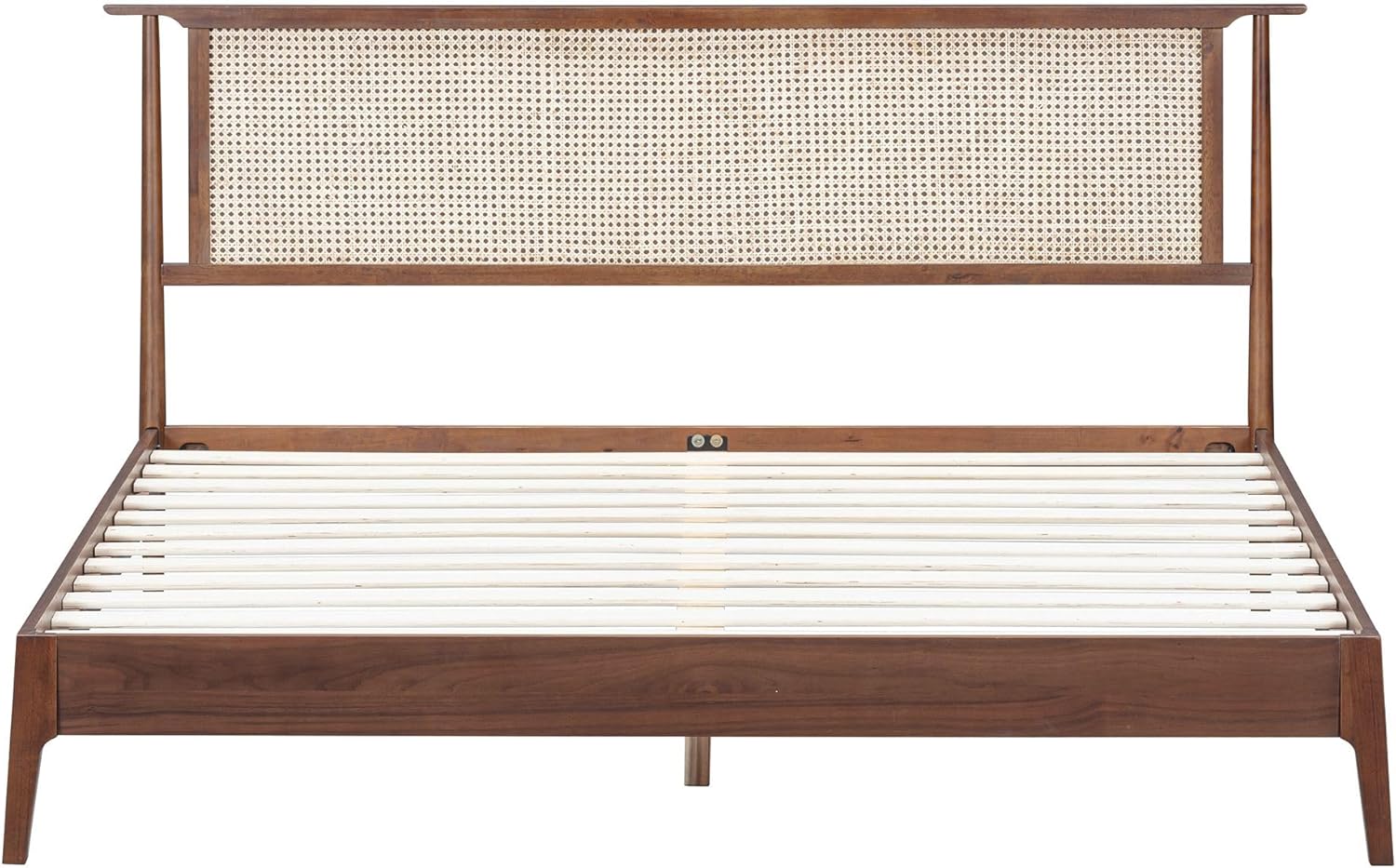 NTC Ruby Wooden Bed Frame with Headboard and Natural Rattan, Solid Oak/Rubber Wood Foundation with Silent Slats, 1000 Lb Capacity, Effortless Assembly (Natural Cane - Dark Walnut, King)