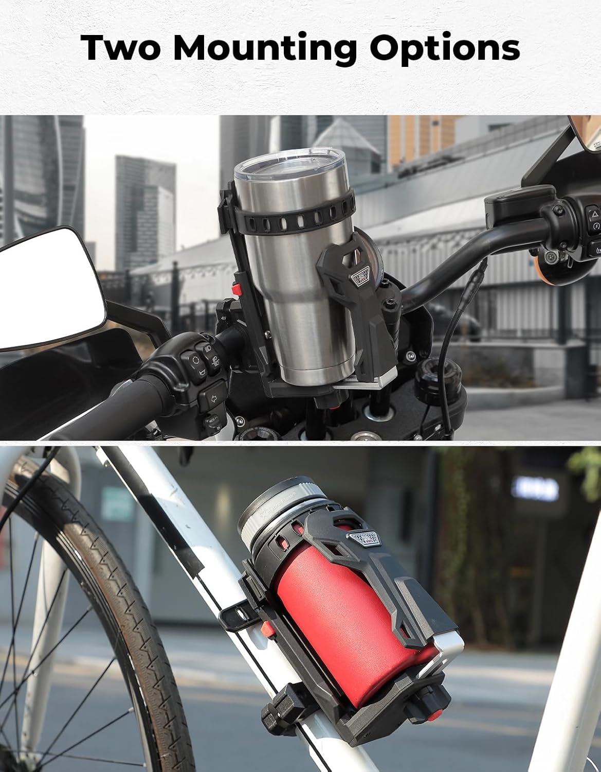 KEMIMOTO Upgraded ATV Cup Holder, Motorcycle Drink Holder with 0.85''-1.25'' Metal Clamp and Double Anti-Slip Protection, Universal Bottle Holder for Bike Scooter Boat Wheelchair