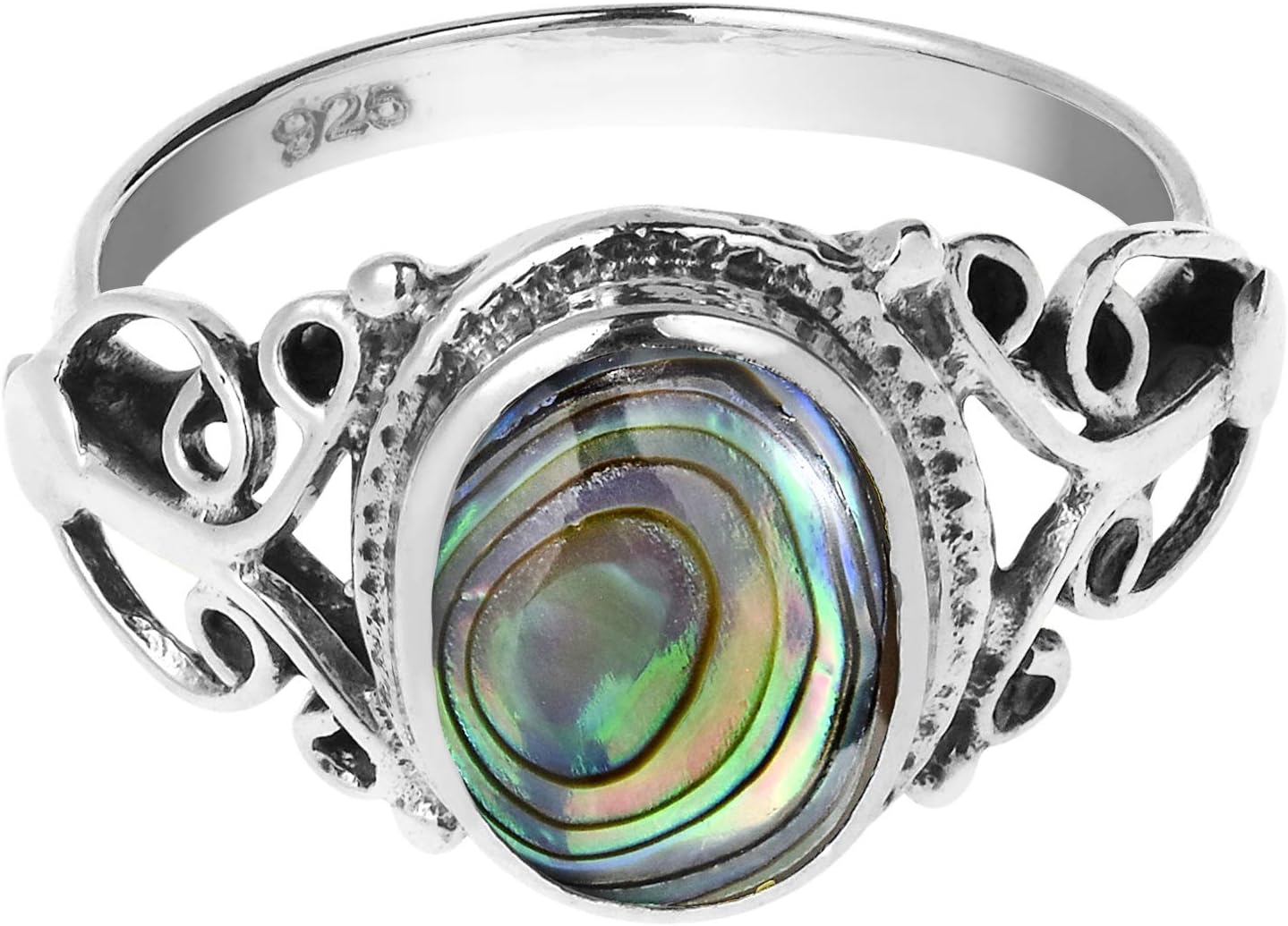 AeraVida Elegant Vintage Oval Shaped Abalone Shell on .925 Sterling Silver Ring | Classic Wedding Rings For Women | Casual Comfort Fit Silver Rings for Women | Gift for Daughter | Sterling Silver Rings Sizes(6-9) - Image 3
