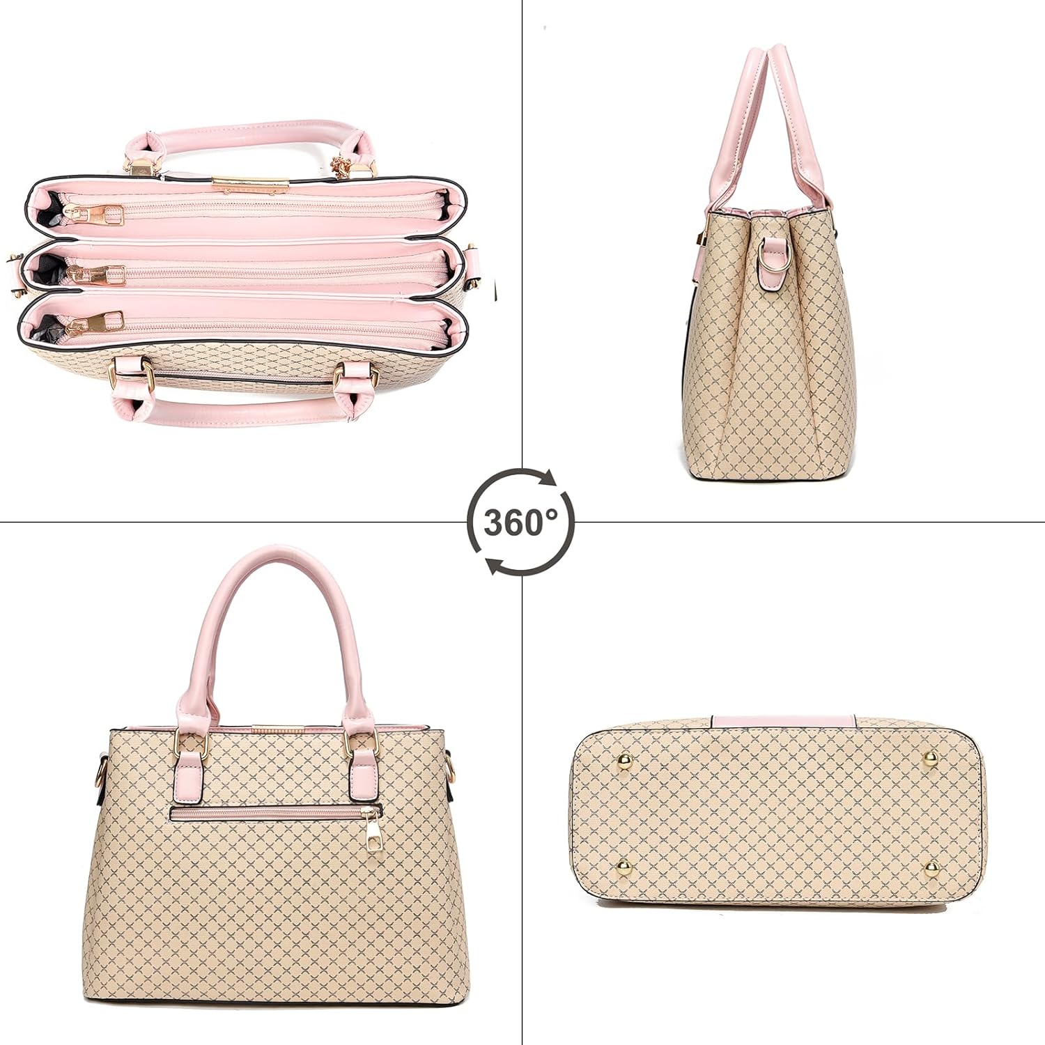 Purse and Handbags for Women, 3 Zip Compartments Tote Bag Designer Shoulder Purse Top Handle Satchel Bags - Image 4