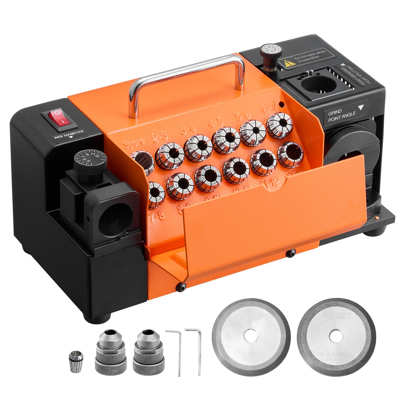VEVOR Smerigliatrice Affilatrice per Punte da Trapano MR-13D, da 3–15 mm con Angolo di Smusso Regolabile, Labbro di Taglio Anteriore e Angolo di Punta di 95°-135°, con 13 Pinze, Mole CBN e SDC