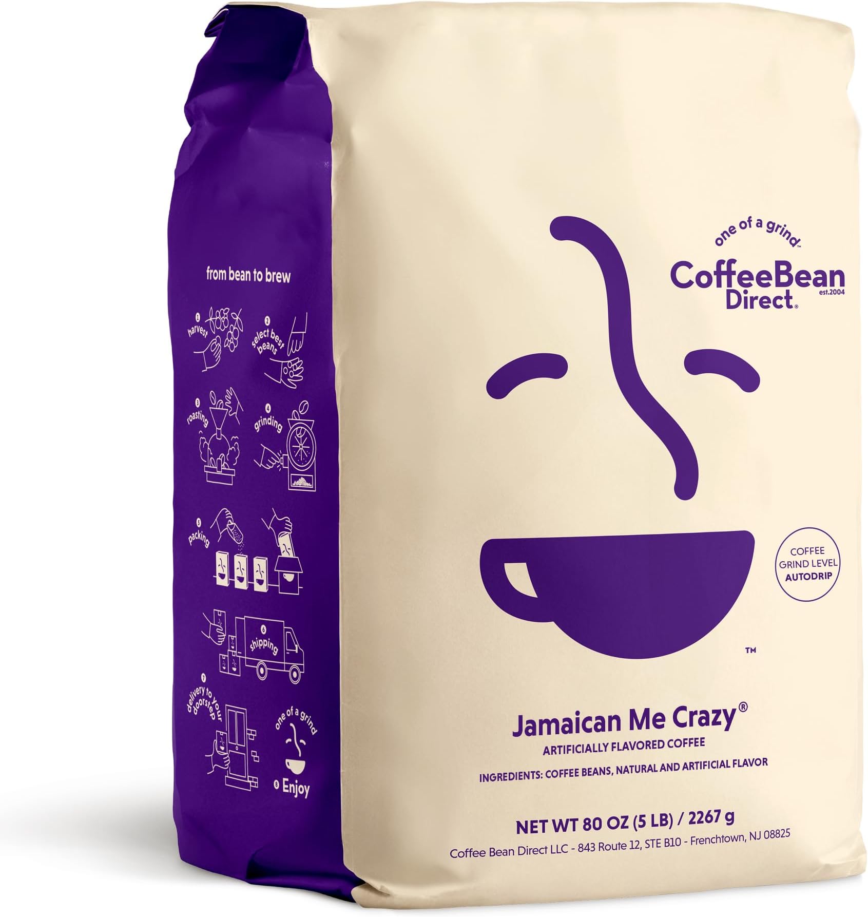 Coffee Bean Direct Jamaican Me Crazy® Flavored, Ground Coffee, 5 Pound Bag (Pack of 1)