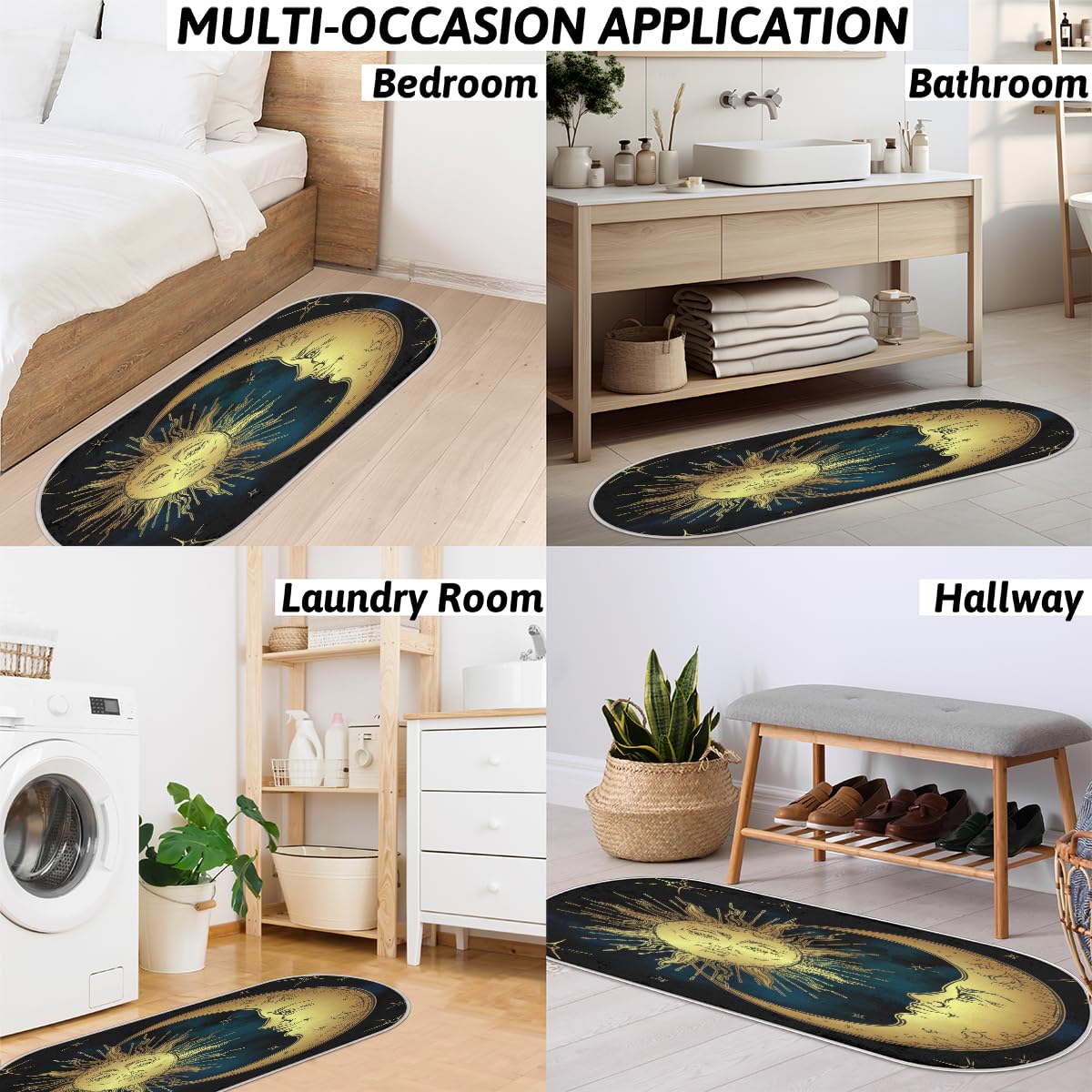 TropicalLife Antyczny boho słońce księżyc dywanik mata 50 x 120 cm, boho długie włosy pogrubiony obszar dywaniki do pokoju kuchni domu łazienki wewnątrz antypoślizgowa mata podłogowa dywaniki