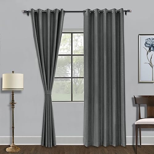 Miniatura 22 de Fcosie Cortinas opacas de 84 pulgadas de largo con textura de lino, con aislamiento térmico, con ojales en la parte superior con forro opaco blanco