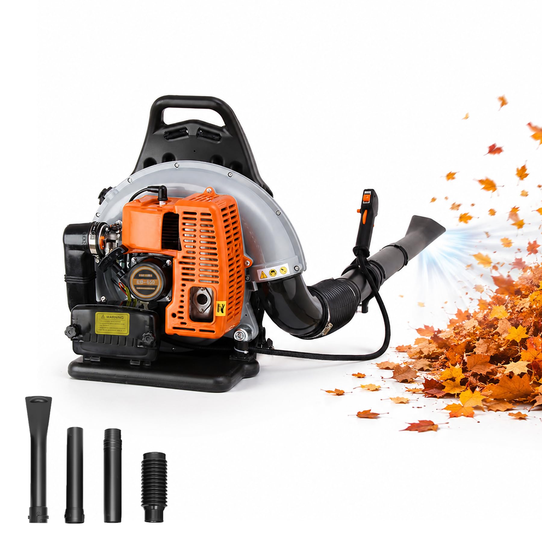 2Tiempos 63cc Mochila Soplador Hojas, 2,7kW Soplador de Hojas Gasolina 6800r/min, Soplador de Aire Potente Jardin con 1,8L Depósito, Tubo de soplado Giratorio para Limpiar Hojas Nieve