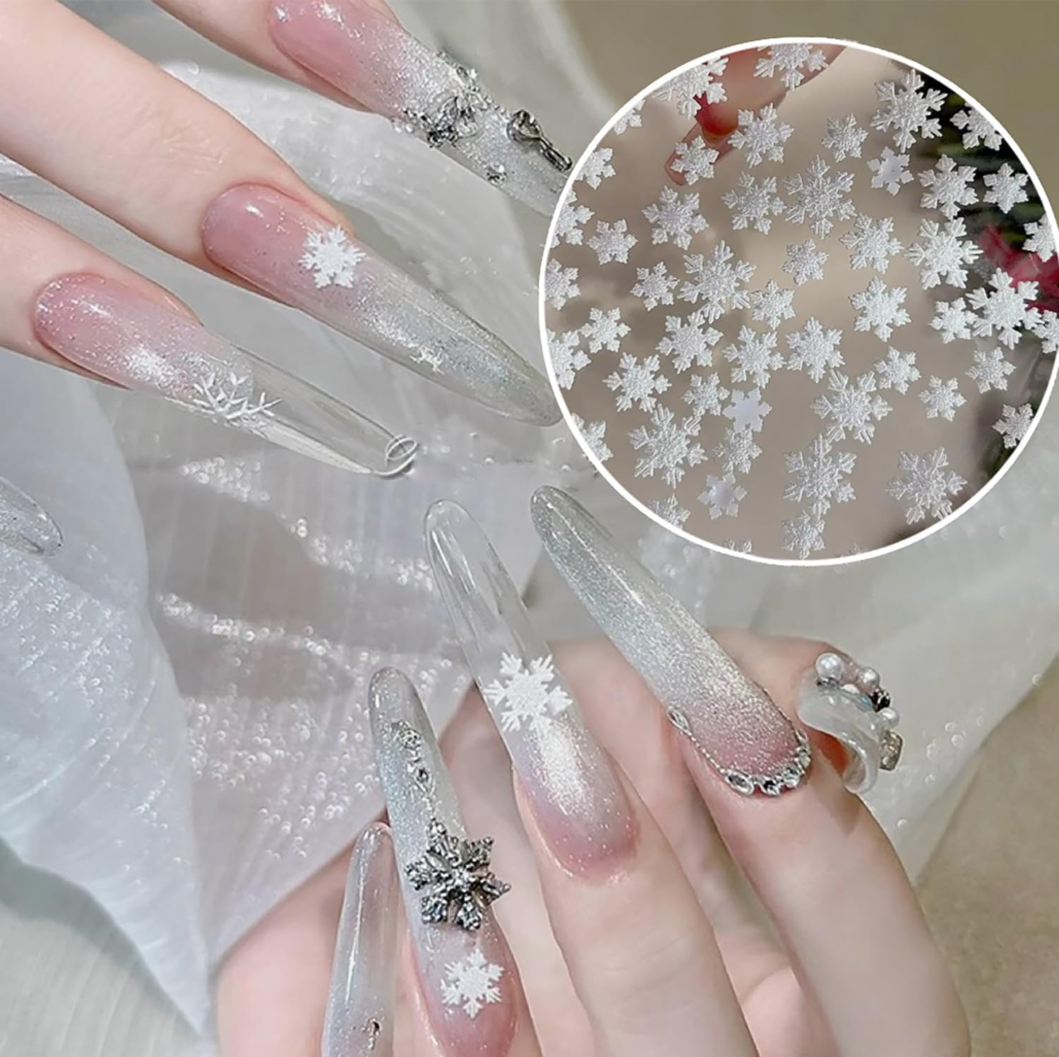 50Pcs Christmas Snowflake Nail Art Charms 3D Mixed Resin Nail Charms and Gems White Snowflakes Nail Art Supplies Cute Christmas Nail Accessories for Women New Year Manicure Decorations image 4