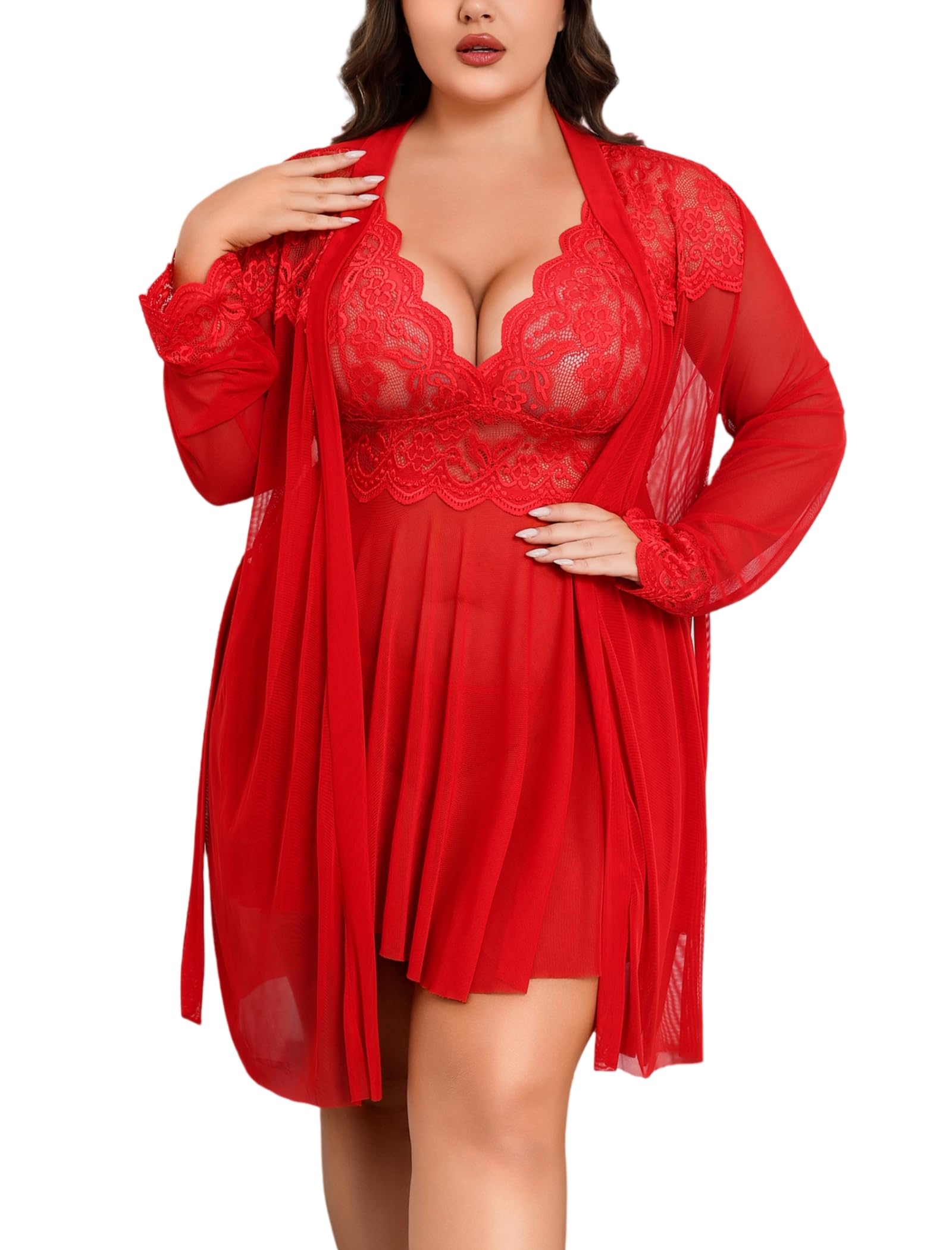 Avidlove Plus Size Lingerie Sexy Lingerie Set Women's Exotic Nightgowns Lace Chemise Lingerie Side Slit Nightdress