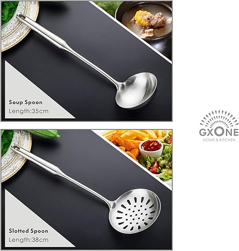 Vista 4 de Kitchen Utensil Set – 6 Piece Stainless Steel Cooking Utensils with Rotating Holder Organizer Includes Slotted Spoon, Slotted Spatula, Large Spoon