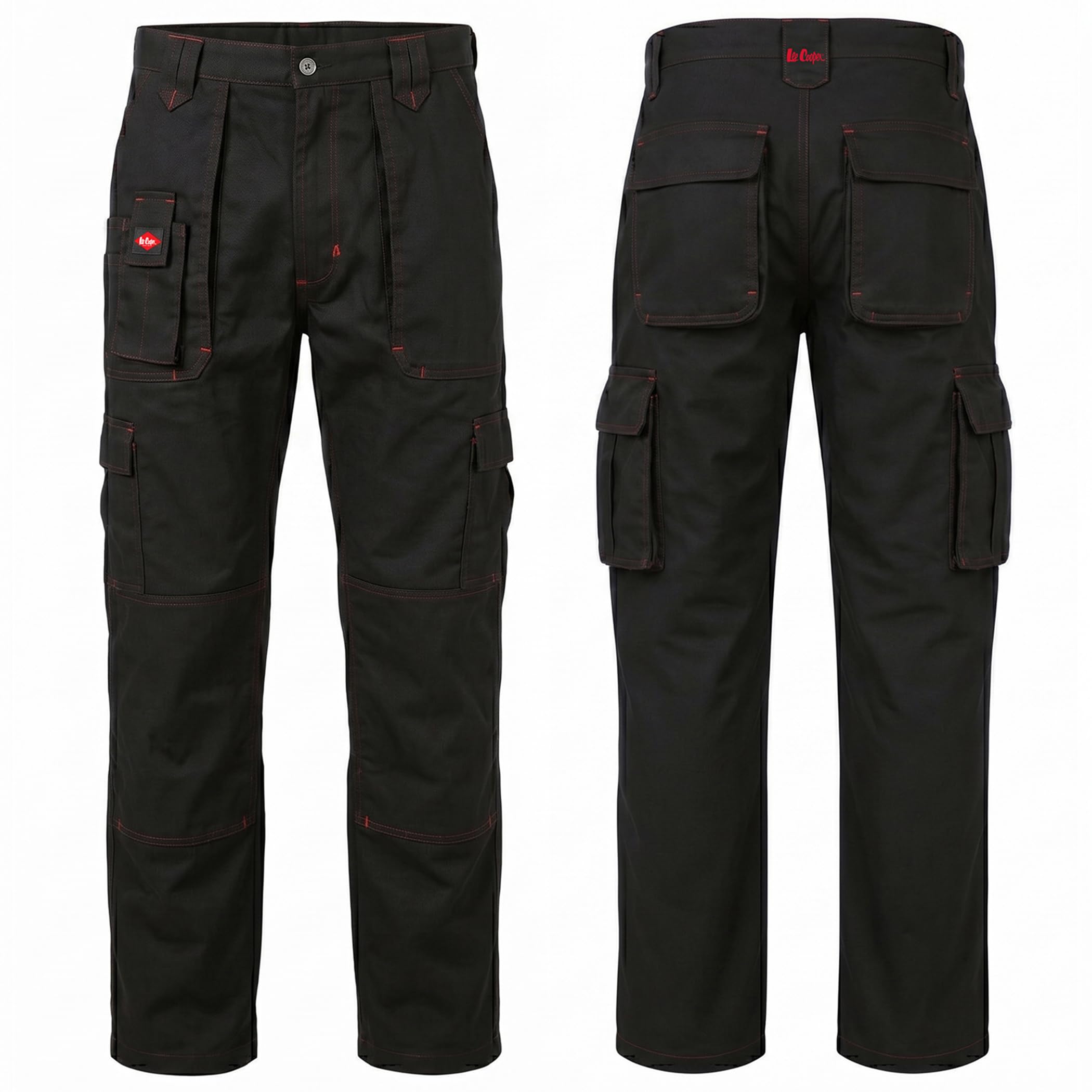 Lee Cooper Pantalon Travail Homme Cargo avec Poches Genou 320 GSM – Workwear Résistant Multi Poches, Pantalon Sécurité Entretien Facile pour Chantier (Noir, 32W/33L)
