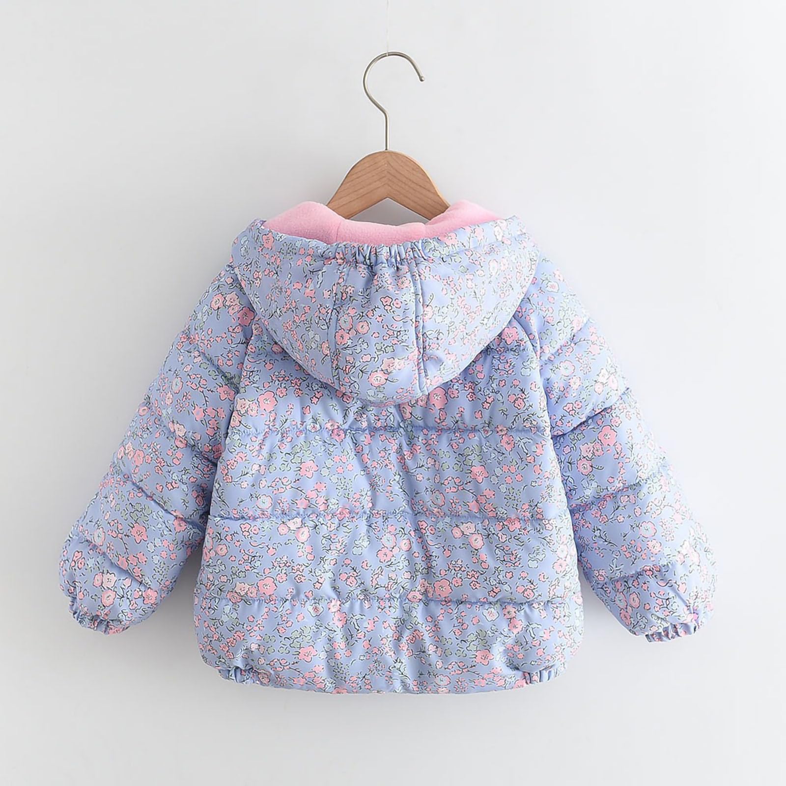 HAOLEI Chaqueta Acolchada con Capucha para Niña Gruesa Cálida Abrigo Acolchado Manga Larga con Estampado de Floral Suave Cómodo Caliente Cazadora de Forro Polar Ropa Niña Pequeña 3-11 Años