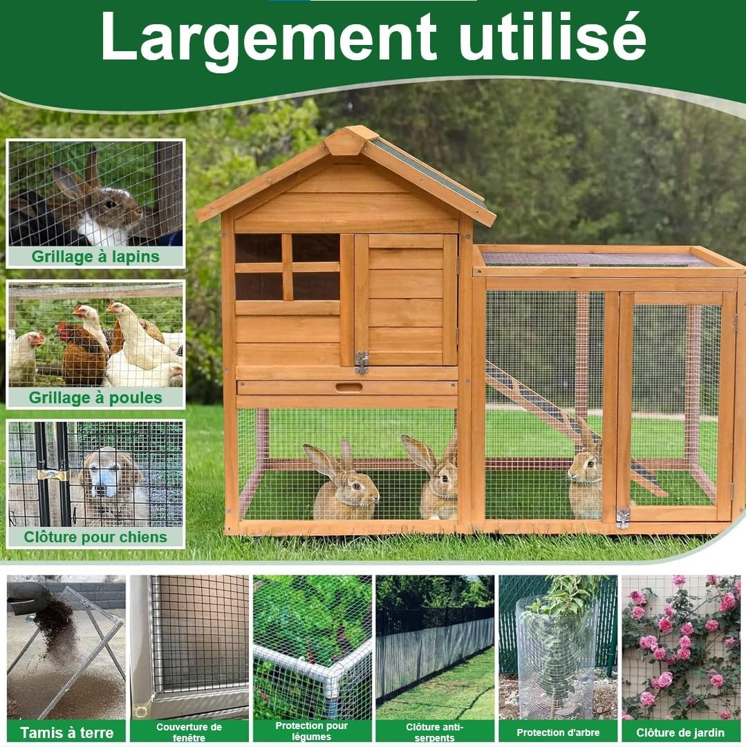 Amagabeli Galvanisé Mailles Carrées Fil Épais 0.55mm Maille 1.0M X 10M, Mailles(6x6mm) Grillage Soudé Pour poulailler, Clôture de Jardin et Volière