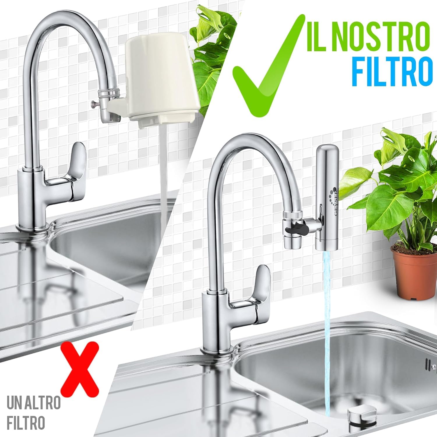GEYSER EURO (3000L) Filtro acqua rubinetto con esclusivo sistema a cartuccia Aragón, riduce metalli, cloro, batteri e pesticidi, depuratore acqua domestico (1 Cartuccia Inclusa)