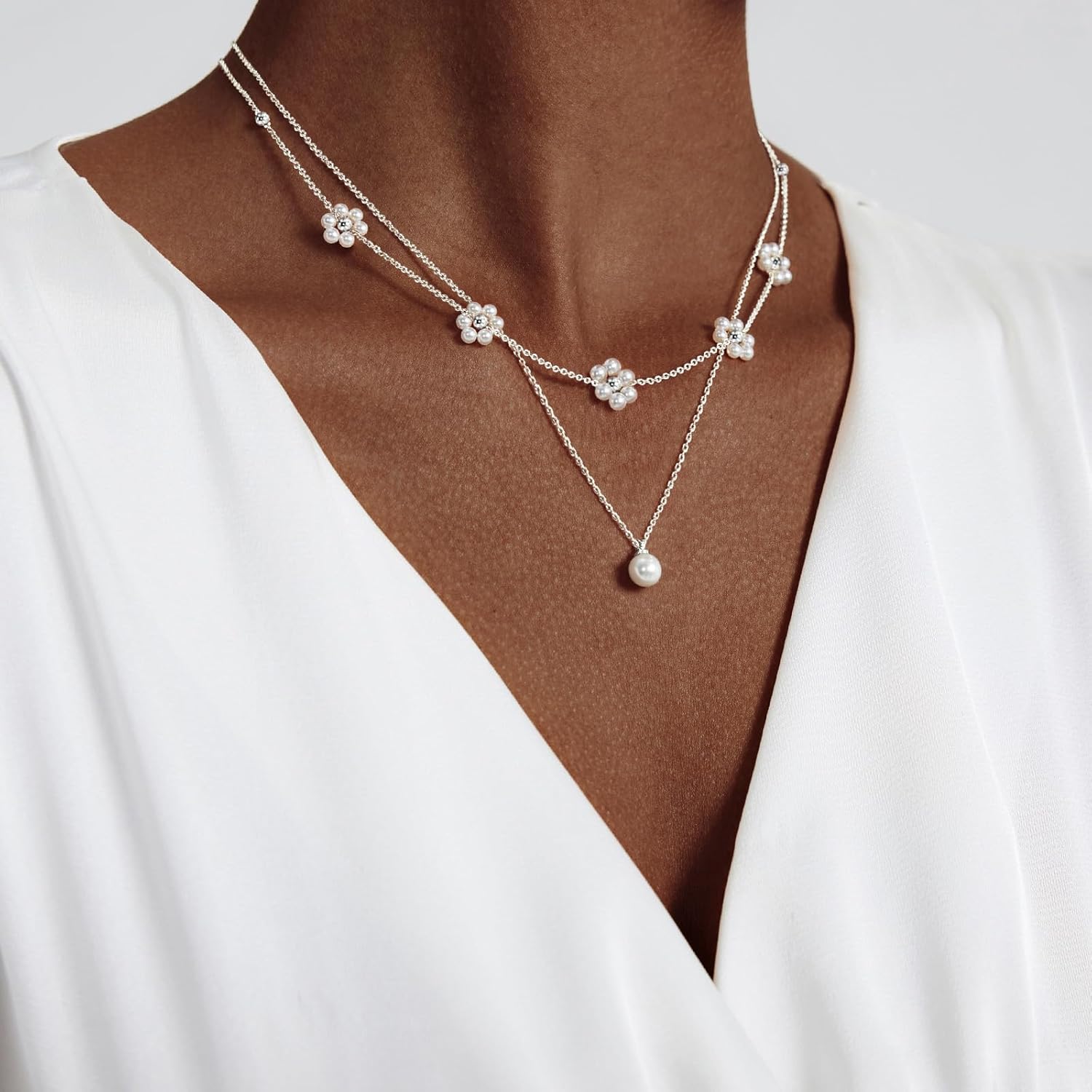 OGD Gold Pearl Necklaces Set for Women 14K Gold Plated Dainty Layered Pearl Cute Daisy Pearl Choker Gold Necklace Gifts for Women Gold Trendy Jewelry Gifts - Image 4