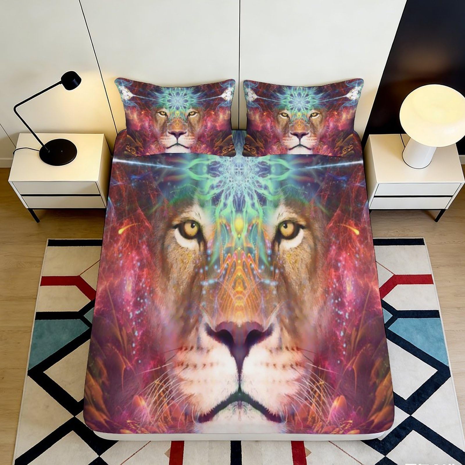 Pnayamiorkfel Style-4 3D Printed Lion Head Fitted Sheet Microfiber Vibrant Abstract Bed Cover For Bedroom Dorm Mattress Protection Decor 90X200x25cm