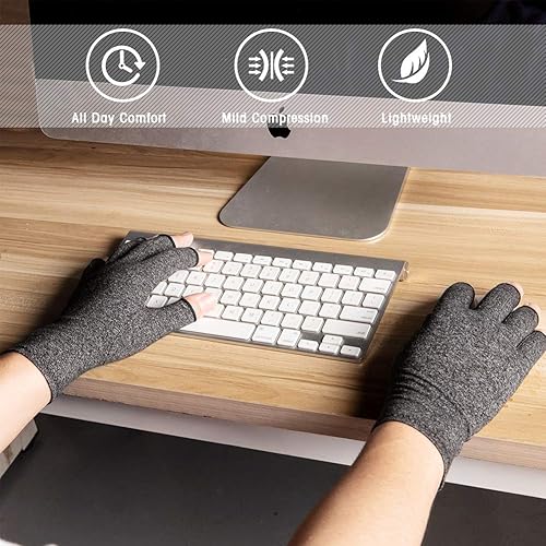 Miniatura 5 de HENOTIC Guantes de Compresión para Mujeres y Hombres, Guantes de Artritis Sin Dedos, Transpirables, Absorben la Humedad para Dolores Articulares