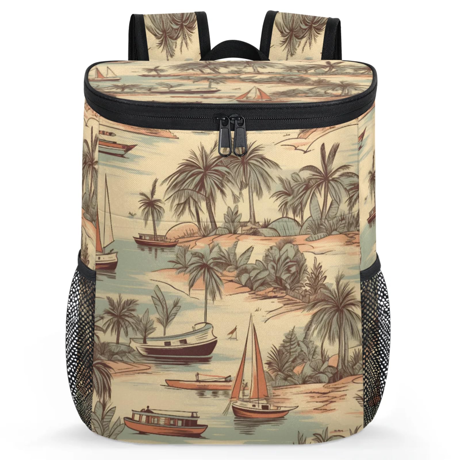 CNNINGYI Insulated Cooler Backpack 30 Cans, Palm Trees Leak Proof Cooler Bag, Lightweight Backpack Coolers for Picnic Fishing Hiking Camping Park Beach, Sea Beach