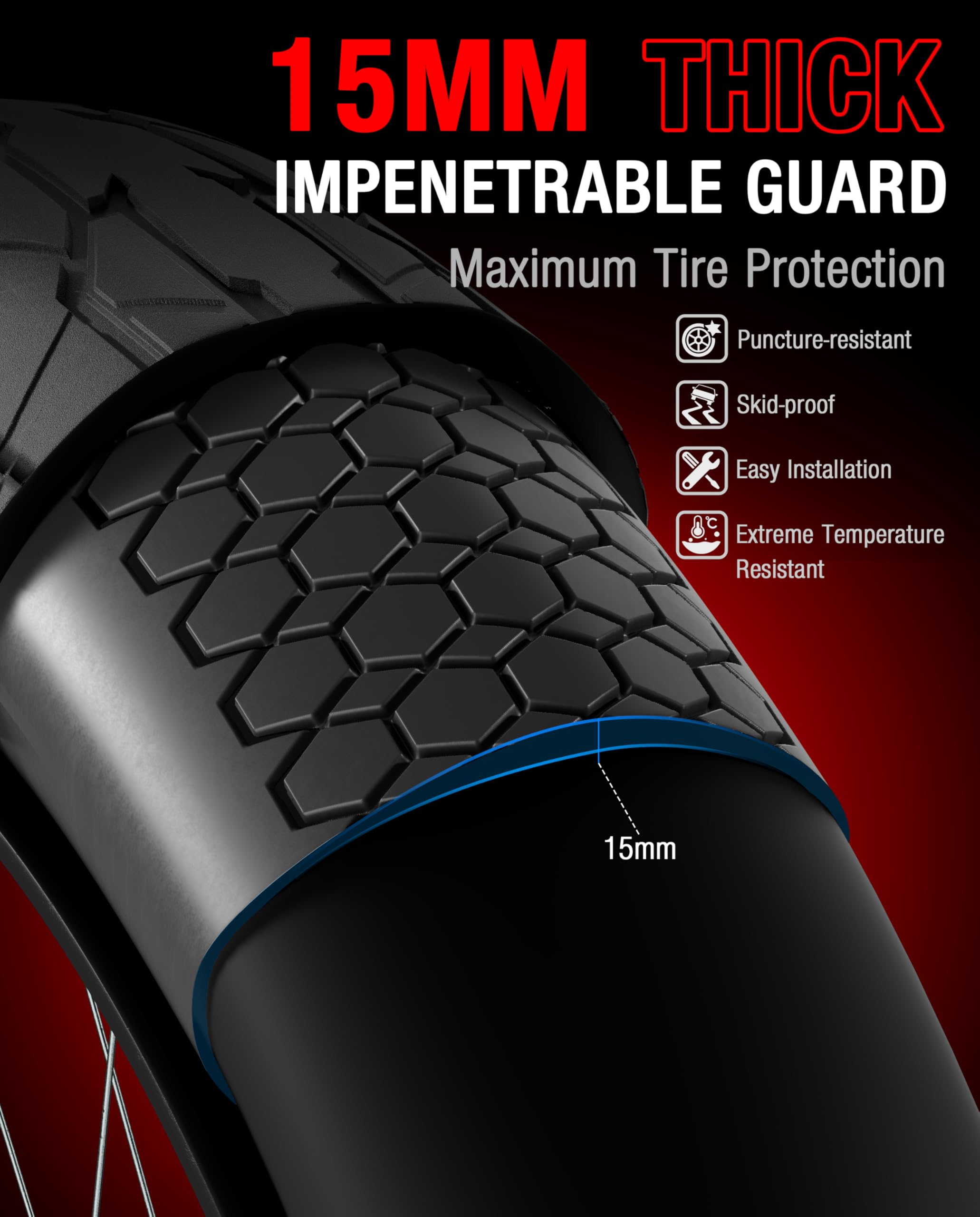 Kai JA Pneu, 50,8 x 10,2 cm Anti-crevaison Armor Pad pour vélo électrique, vélo de plage, vélo de neige, VTT E-Bike