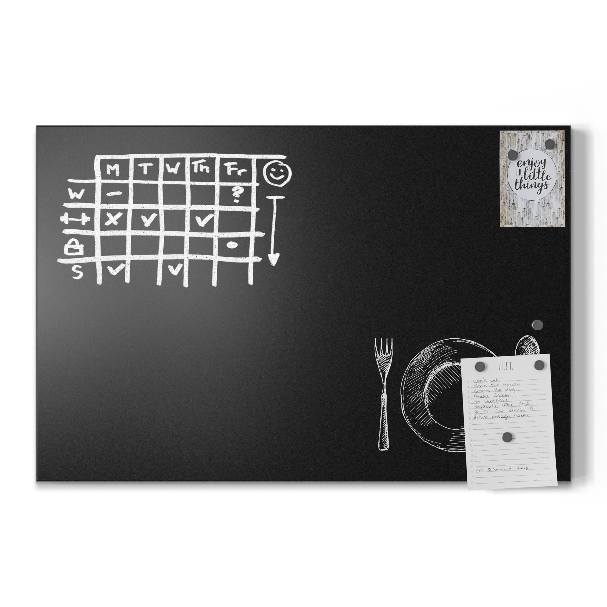 DEQORI Magnetische Kreidetafel mit UV-Druck | Motiv Tisch ist gedeckt | Design rechteckig 60x40 cm | Kreide Metalltafel beschreibbar – Wanddeko für Küche, Flur, Kinderzimmer & Büro