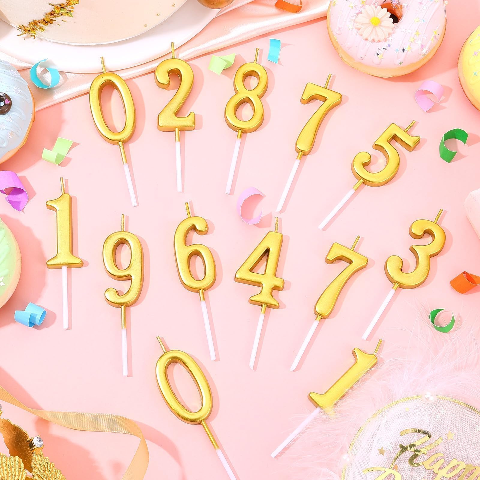 32 velas de cumpleaños numéricas doradas con purpurina para tartas del 0 al 9, decoración de pastel para celebración de cumpleaños de niños, celebración de aniversario de diez años (dorado)