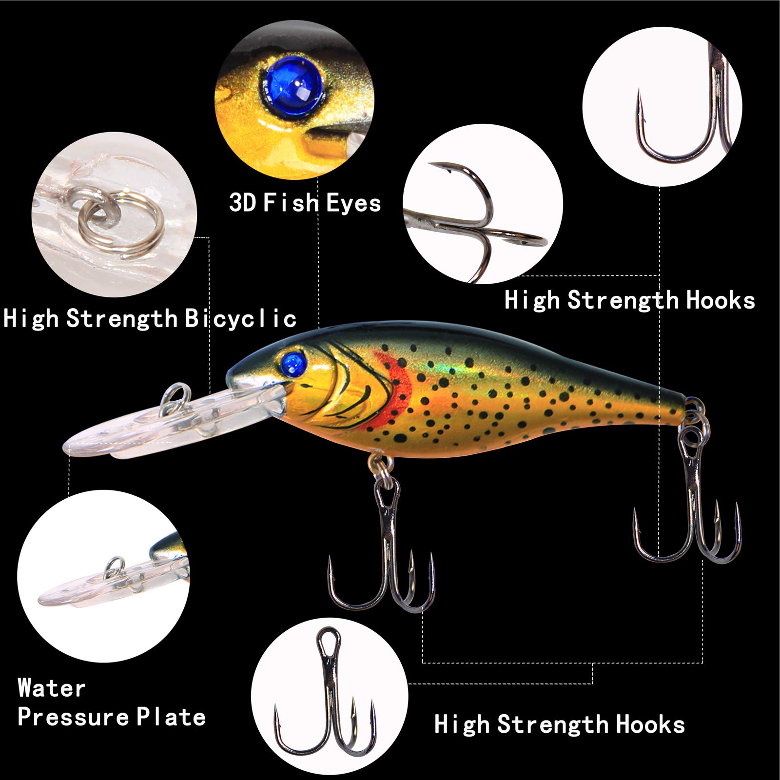 Fishing Lures Hard Bait Minnow Swimbait Crankbait Jerkbait Popper Lure with Treble Hooks 3D Eyes Freshwater Saltwater Fishing Lures for Bass Trout Walleye Pike Catfish