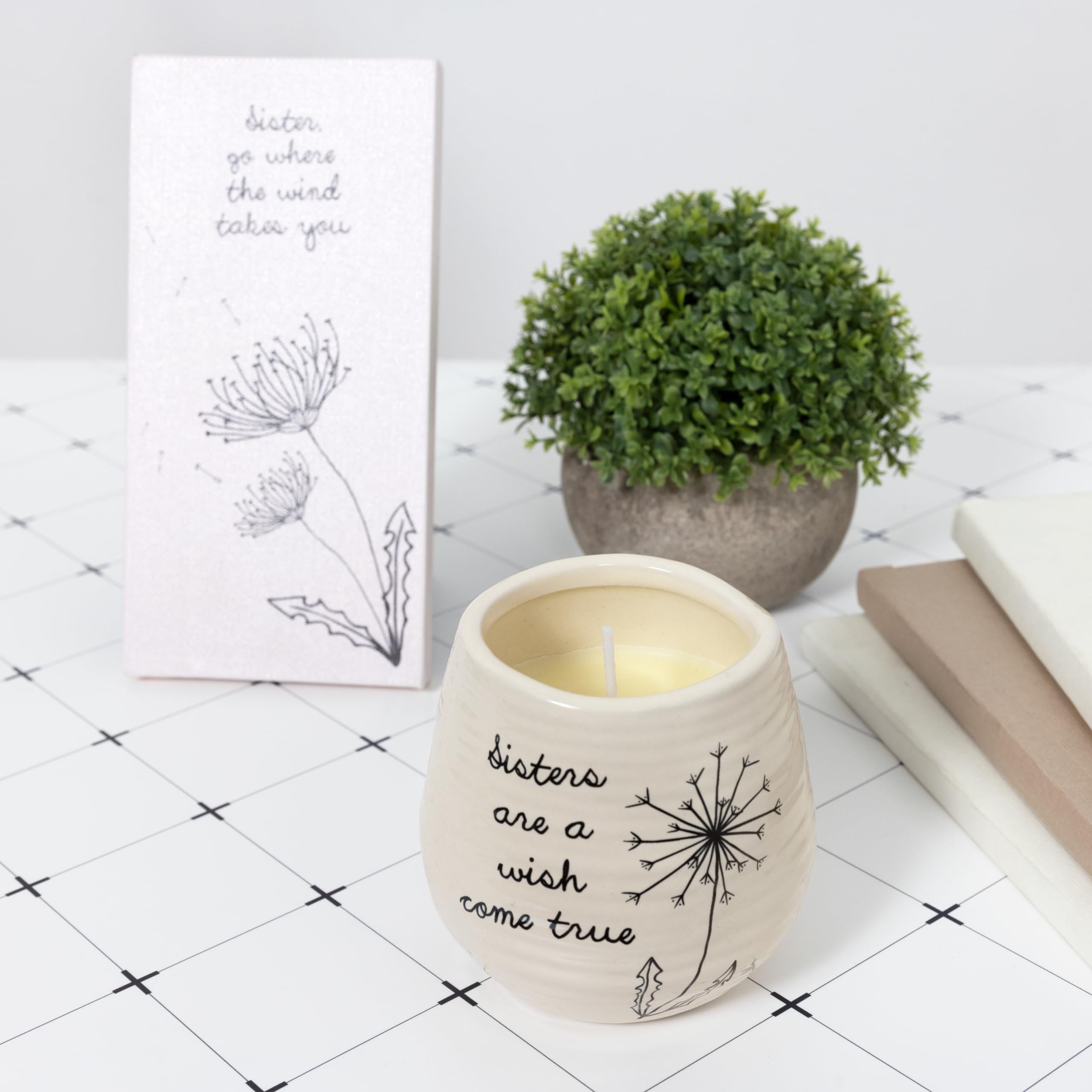 Pavilion Gift company 77113 Uni Dandelion Wishes – Sisters Are a Wish Come True Gelb Keramik Soja Serenity Duftkerze,