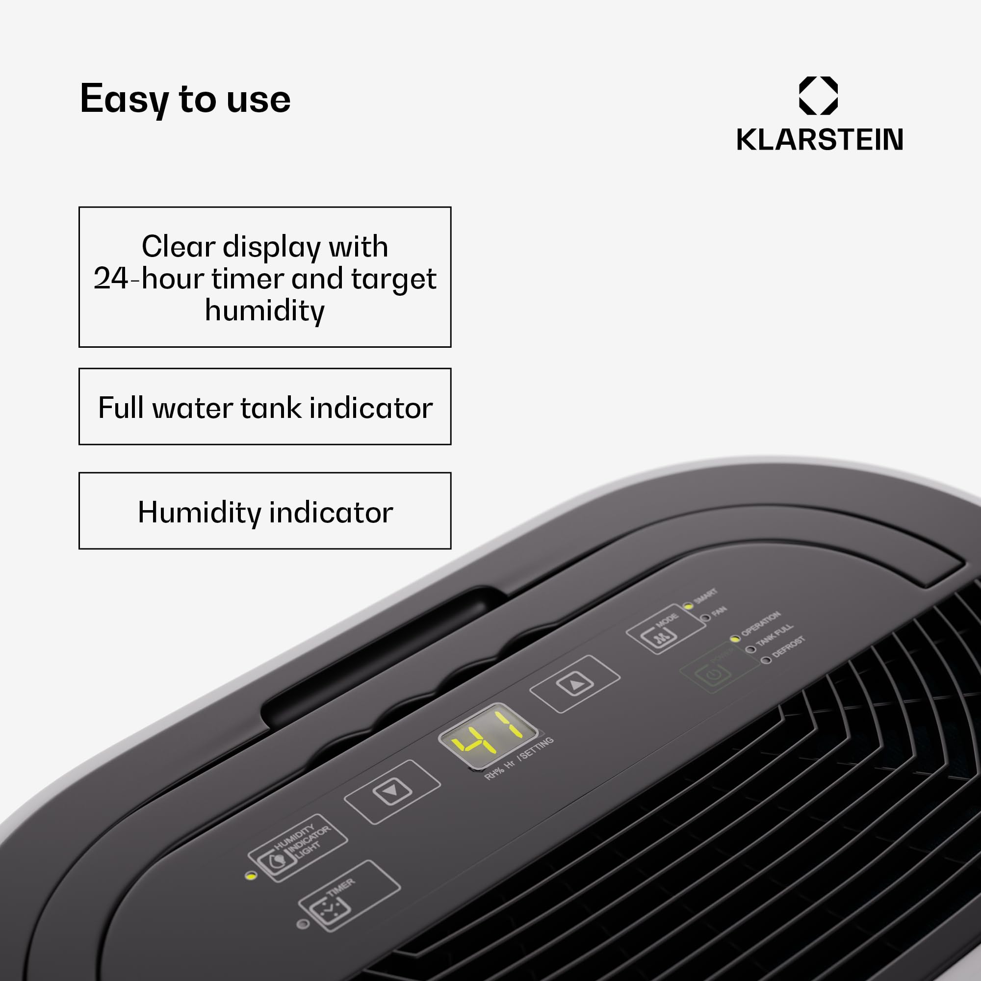 Klarstein Osuszacz powietrza elektryczny, Osuszacz do mieszkania, łazienki i piwnicy, Oszczędny cichy Elektryczny dehumidifier z panelem dotykowym, budowlany o pojemności 10L