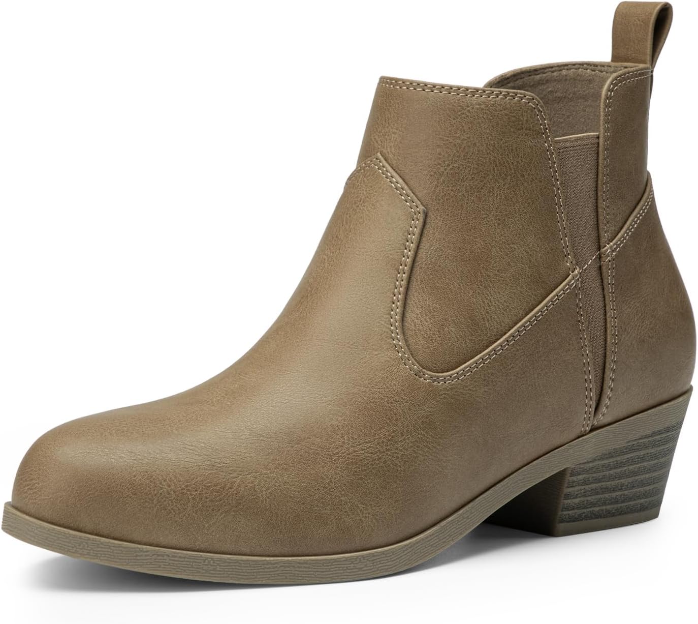 Athlefit Women's Chunky Low Heel Ankle Boots Classic Almond Toe Slip On Elastic Short Booties