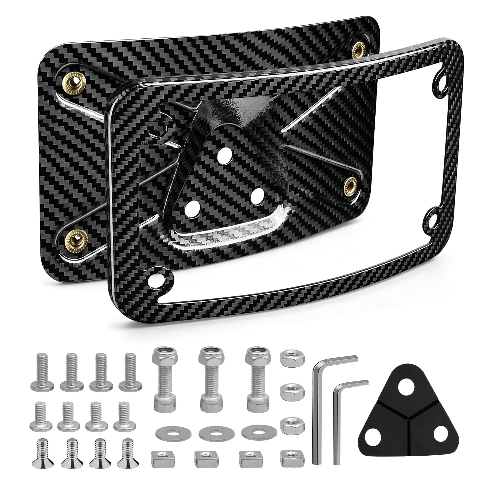Carbon Fiber Curved Laydown License Plate Mount with Frame 3 Hole Mount