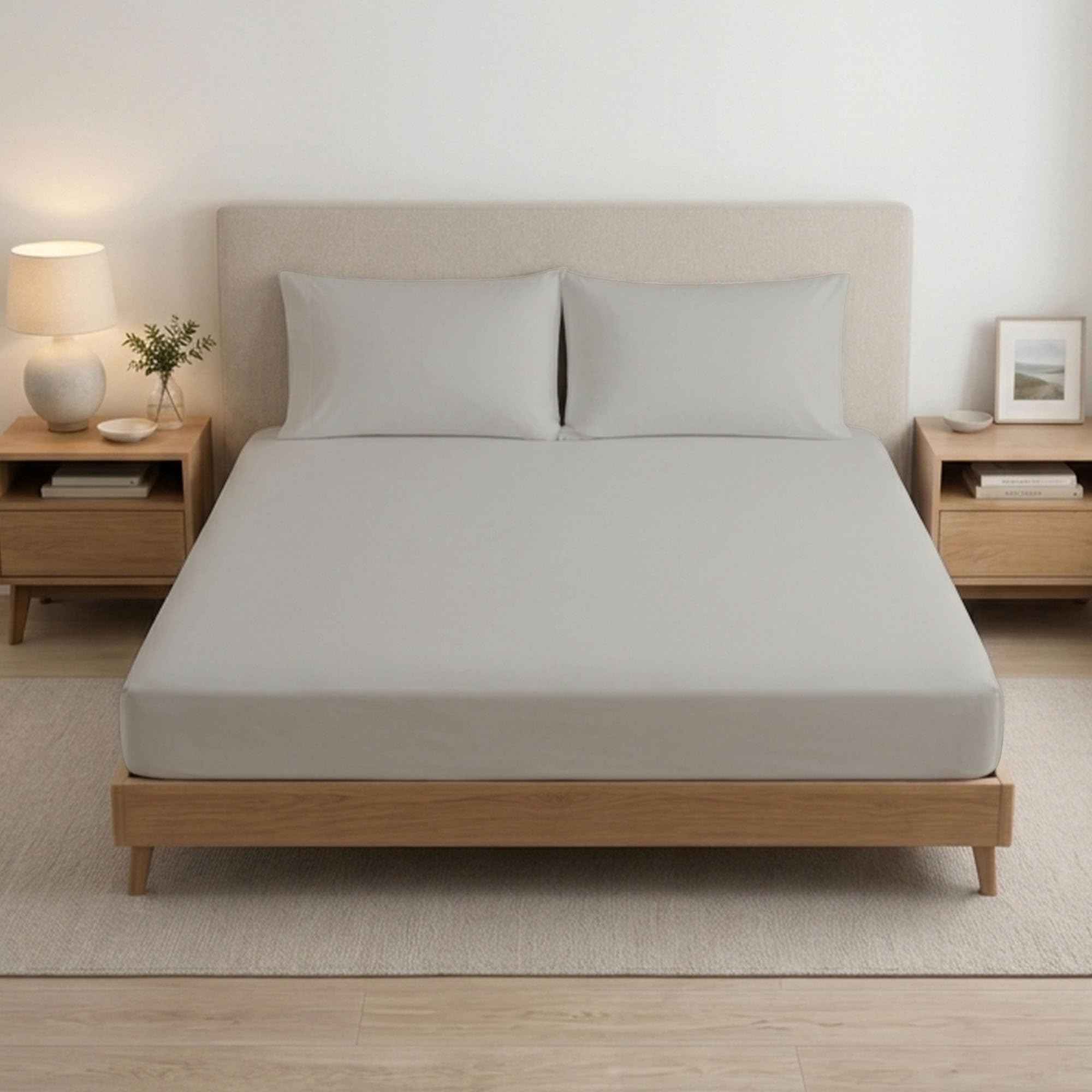 Reliancebedding Natural Super King Fitted Sheet 100% Egyptian Cotton 400Tc – 25Cm Deep Pocket