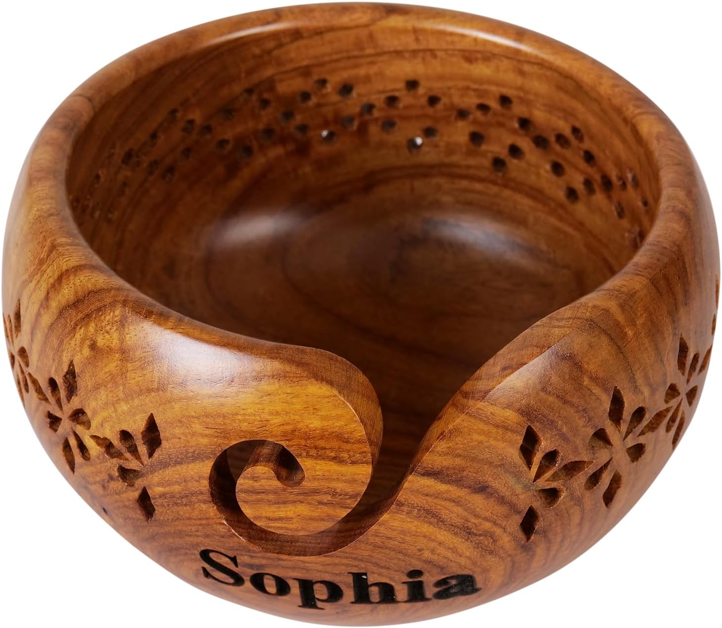 Personalized Rosewood Yarn Bowl for Smooth Knitting and Crochet Flow, Custom Engraved Wooden Yarn Holder Storage and Dispenser Gift for Yarn Lovers and Crafters, Rosewood Brown Bowl