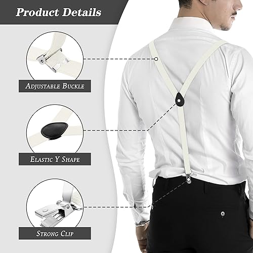 Miniatura 3 de ULEEMARK Tirantes para hombre, hebilla ajustable con tirantes para hombre, clip fuerte, tirantes elásticos en forma de Y y juego de pajarita