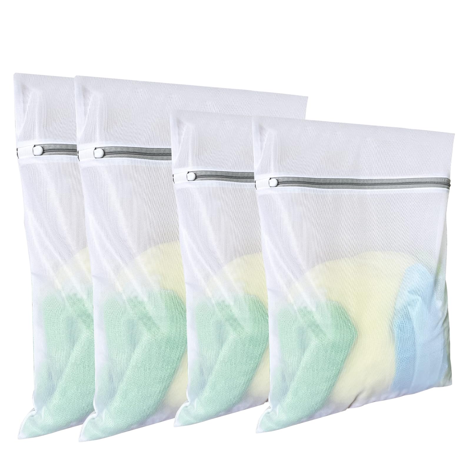 Mesh Laundry Bags for Washing Machine: 4 Pcs Fine Net Wash Bags with Zips - 2L+2M Size for Delicates Blouse Baby Clothes Underwear Lingerie - Reusable Washing Home Travel Storage Organizer
