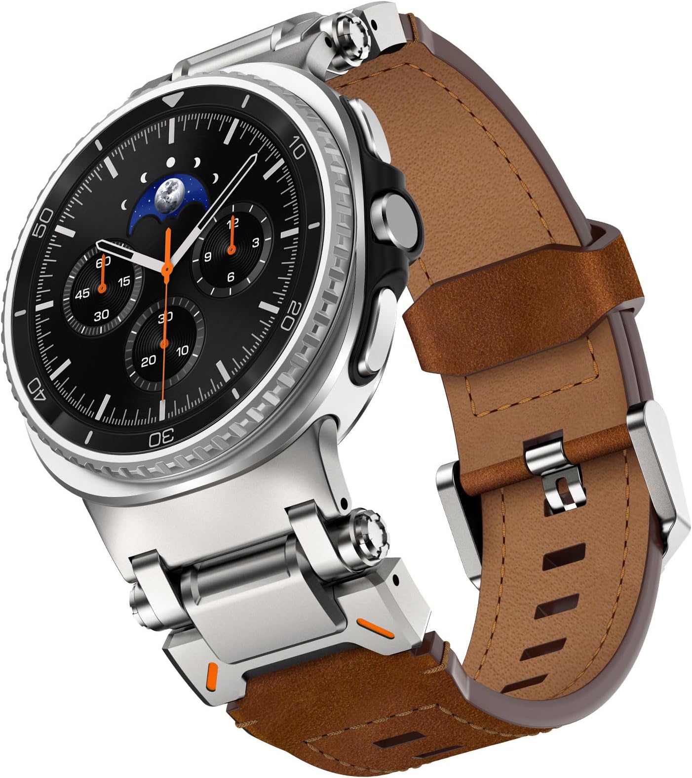 WINGLE Leather Band for Galaxy Watch 8/8 Classic Samsung Galaxy Watch Ultra Bands 47mm 2025/2024 Men Wide Rugged Top Grain Genuine Leather Strap Metal Connector Armor Classy Casual Business Band