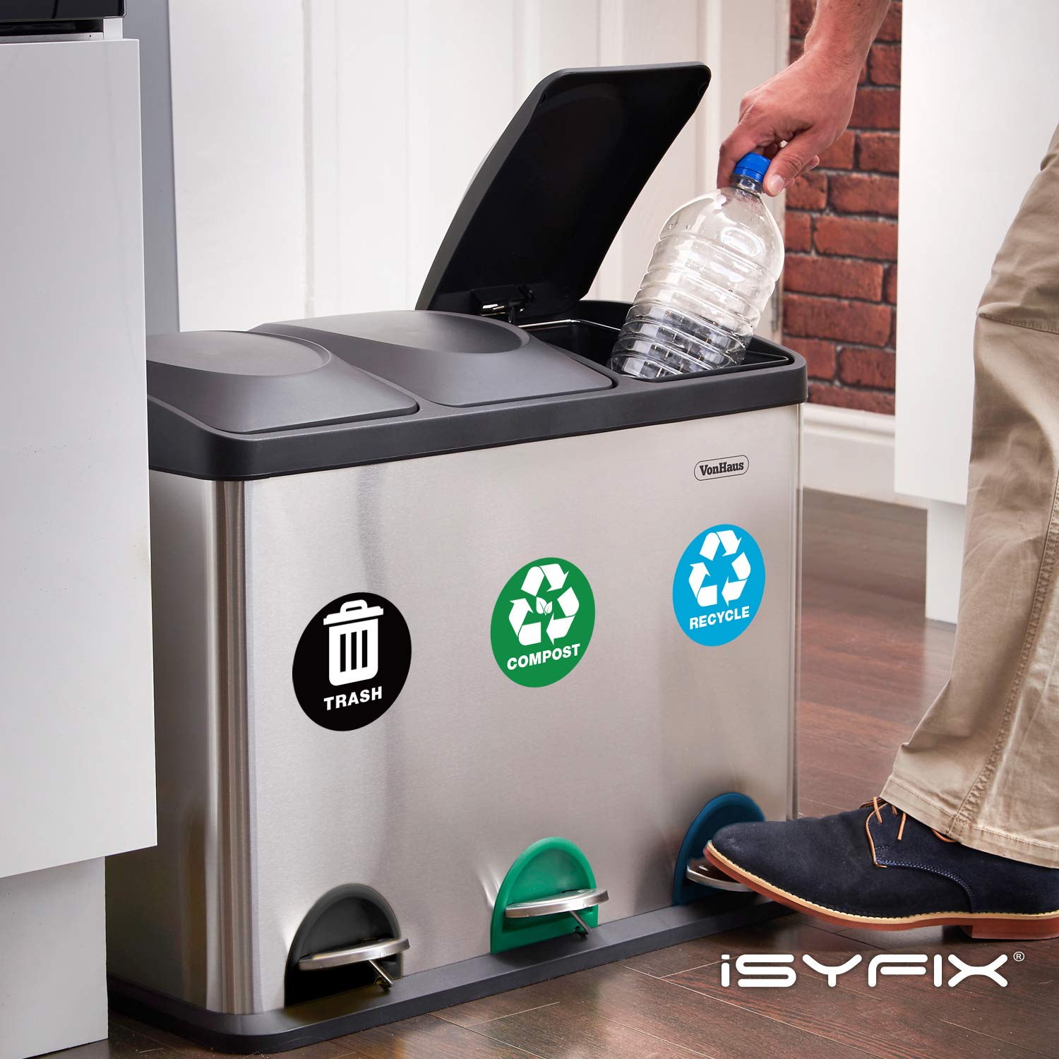 iSYFIX Recycle Sticker for Trash Can –6 Pack 5 inch- Premium Self-Adhesive Vinyl, Laminated for Weatherproof, UV Resistant, Perfect Label Stickers for containers, Ideal Sign for Home, Office, Kitchen